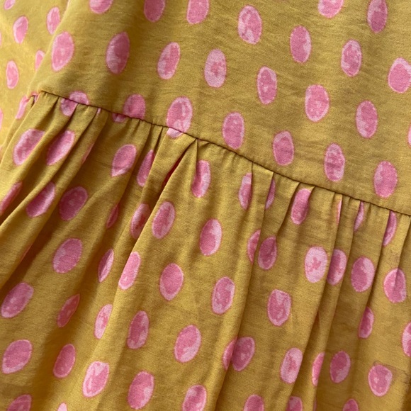 Girls golden mustard yellow dress with pink dots - Picture 2 of 7